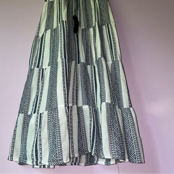 Studio West Size M Blue and White Striped Midi Dress Boho Aztec Southwestern - Picture 4 of 8